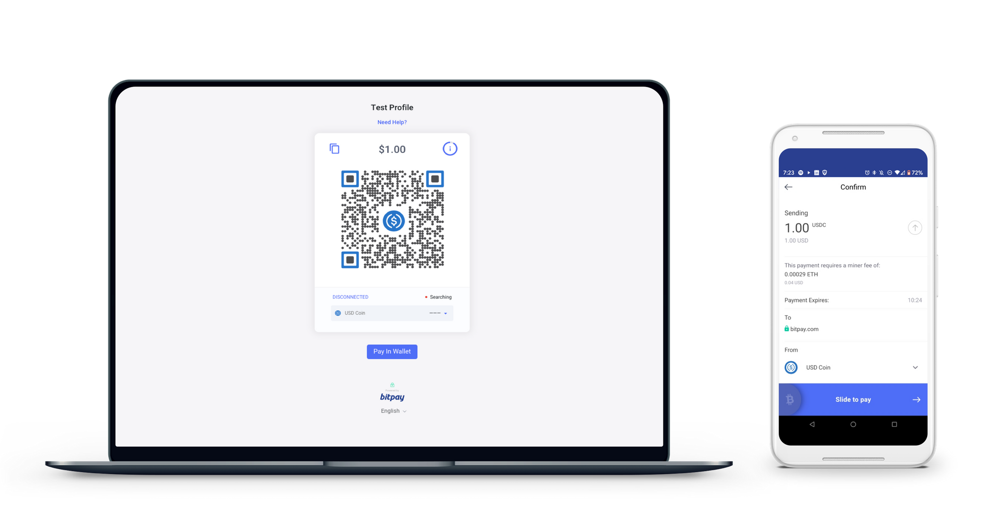The BitPay invoice on a Macbook