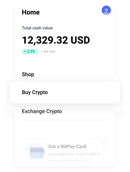 Tap "Buy Crypto" on the app home screen to buy crypto with Apple Pay.